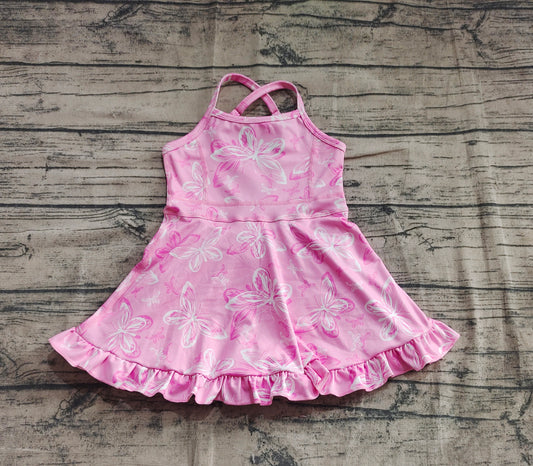 Baby Girls Dress Pink Strap Butterfly Yoga Ruffle Knee Length Dresses Preorder GSD2292 5.2