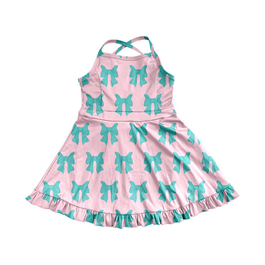 Baby Girls Dress Strap Green Bows Yoga Ruffle Knee Length Dresses Preorder GSD2293