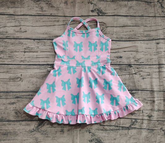 Baby Girls Dress Pink Strap Green Bows Yoga Ruffle Knee Length Dresses Preorder GSD2293 5.2
