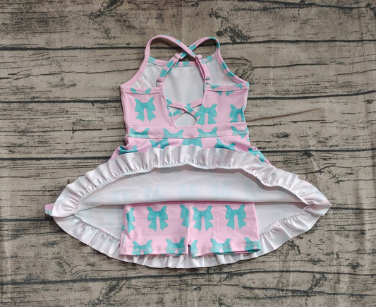 Baby Girls Dress Pink Strap Green Bows Yoga Ruffle Knee Length Dresses Preorder GSD2293 5.2