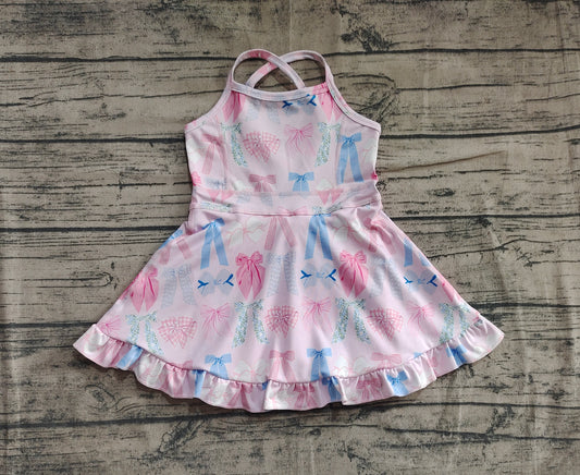 Baby Girls Dress Lavender Strap Colorful Bows Yoga Ruffle Knee Length Dresses Preorder GSD2295 5.2