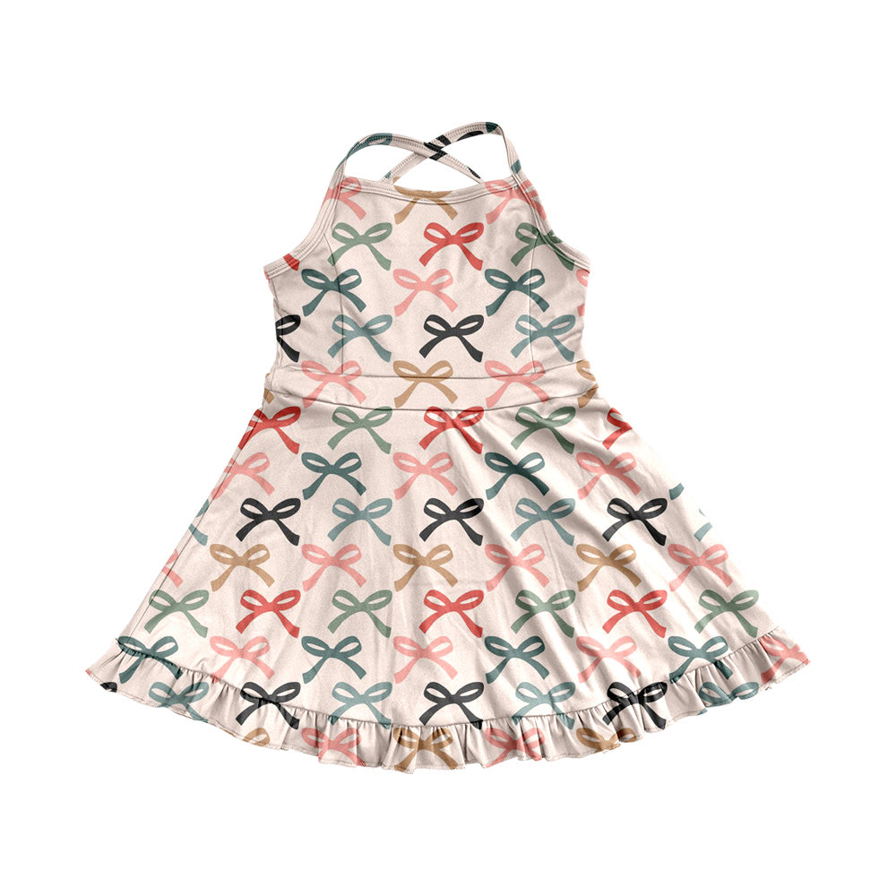 Baby Girls Dress Strap Colorful Bows Yoga Ruffle Knee Length Dresses Preorder GSD2296 3.15