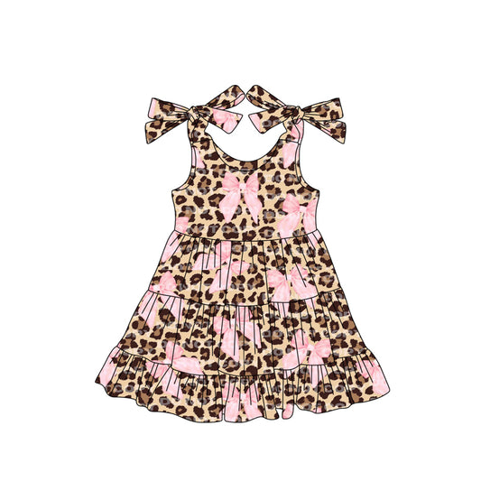 Baby Girls Dress Strap Leopard Bows Knee Length Dresses Preorder GSD2300