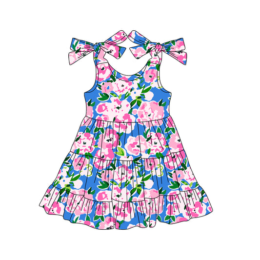Baby Girls Dress Blue Strap Watercolor Floral Knee Length Dresses Preorder GSD2302 3.17
