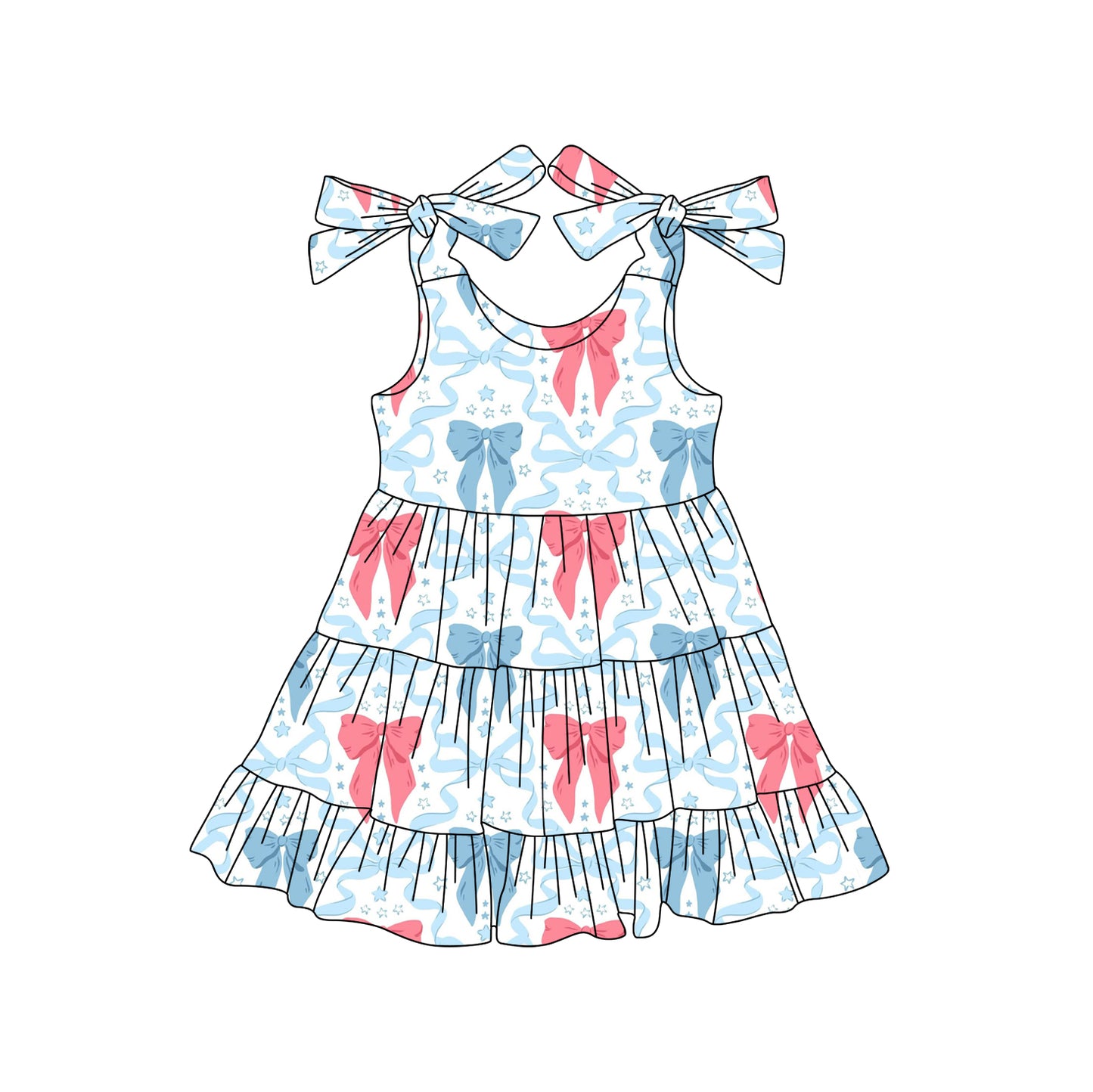 Baby Girls Dress Strap Red Blue Bows Stars 4th Of July Knee Length Dresses Preorder GSD2303 3.17