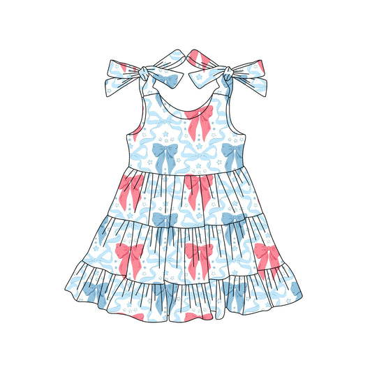 Baby Girls Dress Strap Red Blue Bows Stars 4th Of July Knee Length Dresses Preorder GSD2303 3.17