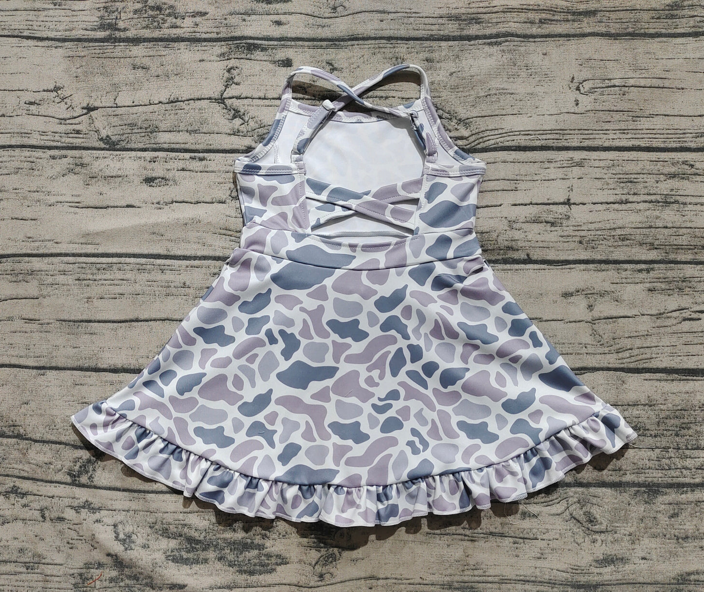 Baby Girls Dress Strap Gray Camo Yoga Ruffle Knee Length Dresses Preorder GSD2308 3.26