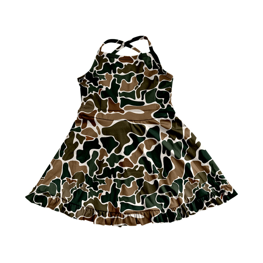Baby Girls Dress Strap Dark Brown Camo Yoga Ruffle Knee Length Dresses Preorder GSD2309 3.24