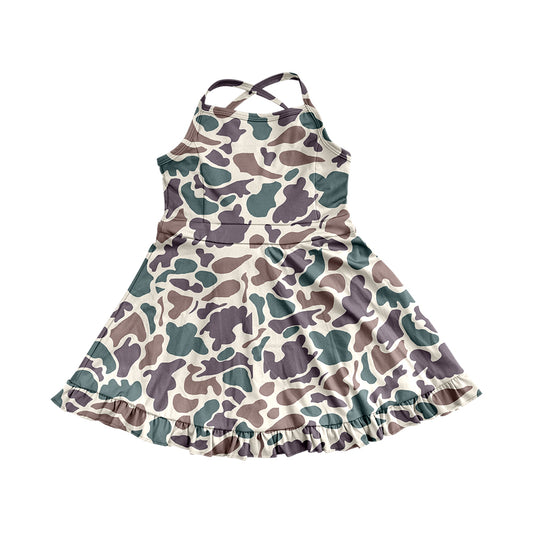 Baby Girls Dress Strap Lavender Camo Yoga Ruffle Knee Length Dresses Preorder GSD2310 3.24