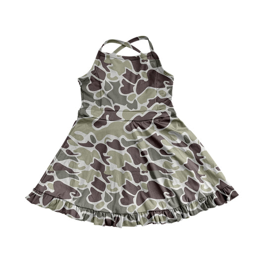 Baby Girls Dress Strap Purple Camo Yoga Ruffle Knee Length Dresses Preorder GSD2312 3.24