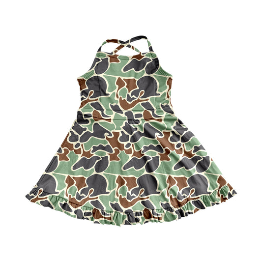 Baby Girls Dress Strap Green Camo Yoga Ruffle Knee Length Dresses Preorder GSD2313 3.24
