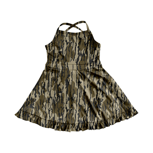 Baby Girls Dress Strap Olive Bottomland Camo Yoga Ruffle Knee Length Dresses Preorder GSD2314 3.24