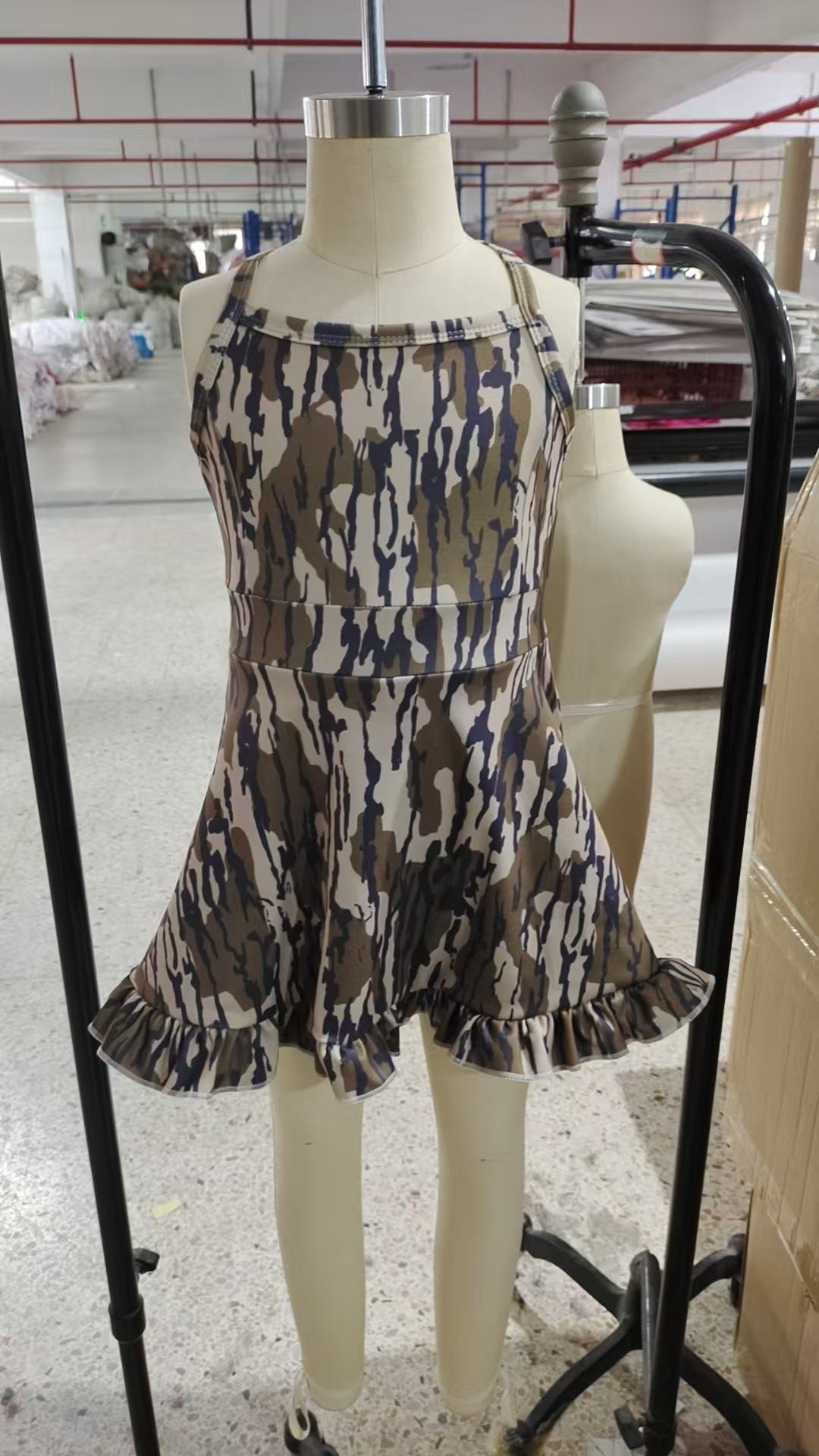 Baby Girls Dress Strap Olive Bottomland Camo Yoga Ruffle Knee Length Dresses Preorder GSD2314