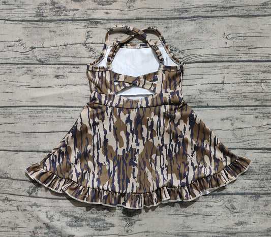 Baby Girls Dress Strap Olive Bottomland Camo Yoga Ruffle Knee Length Dresses Preorder GSD2314