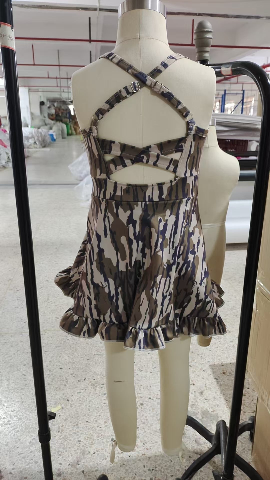 Baby Girls Dress Strap Olive Bottomland Camo Yoga Ruffle Knee Length Dresses Preorder GSD2314
