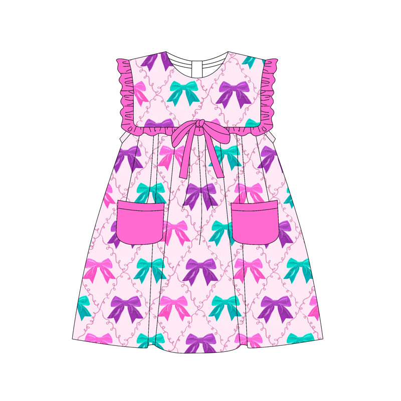 Baby Girls Dress Colorful Bows Pockets Knee Length Dresses Preorder GSD2320 3.17