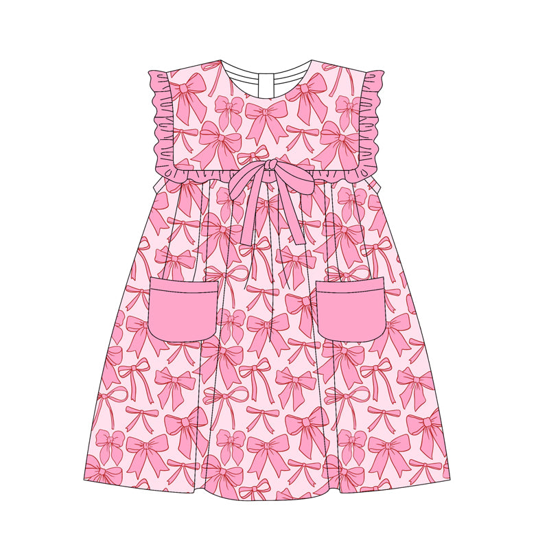 Baby Girls Dress Pink Bows Pockets Knee Length Dresses Preorder GSD2321