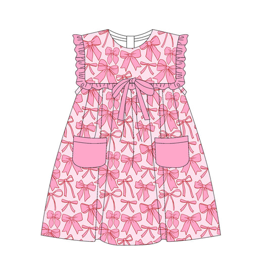 Baby Girls Dress Pink Bows Pockets Knee Length Dresses Preorder GSD2321