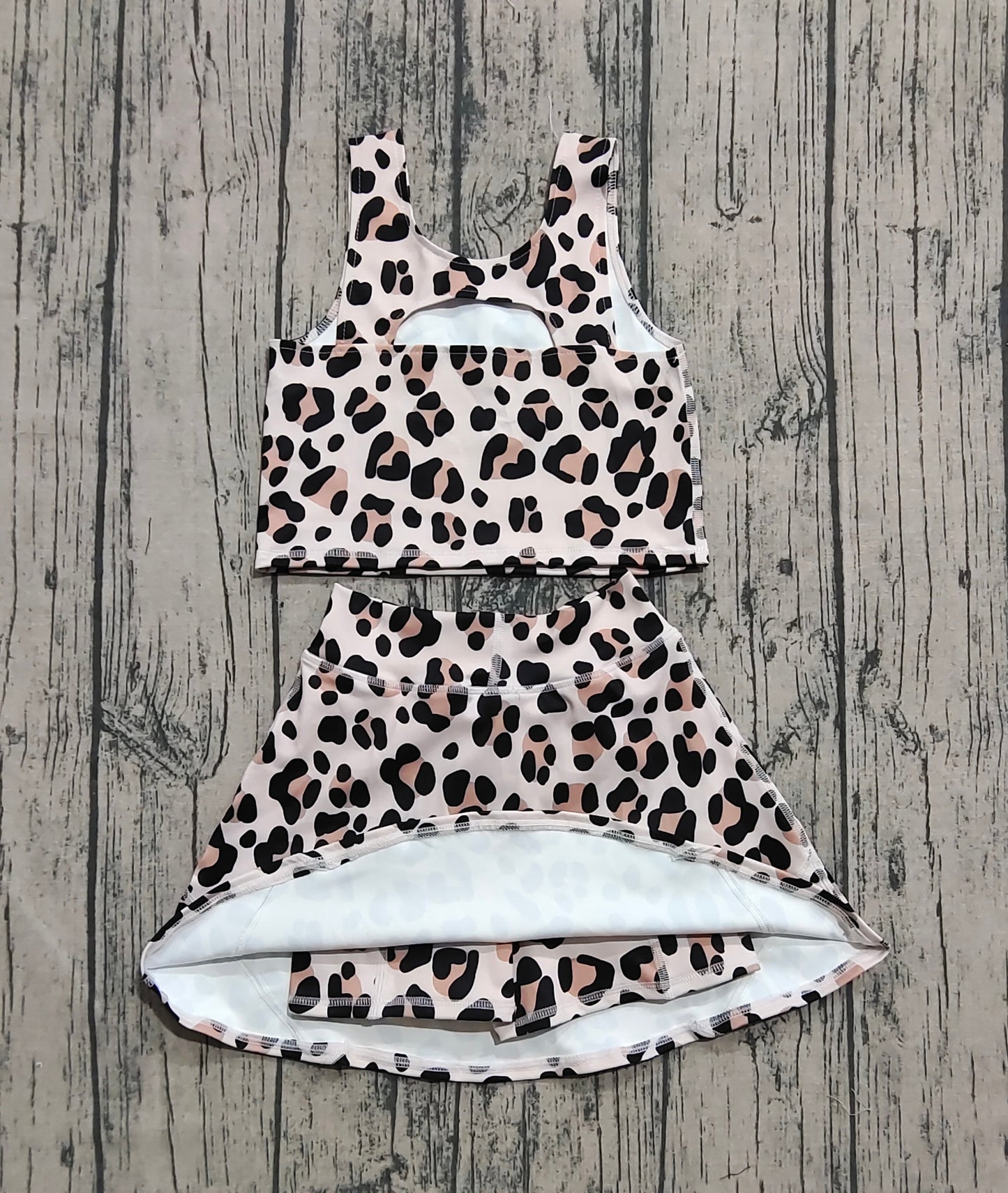 Preorder Baby Girls Clothes Sleeveless Leopard Top Skort Yoga Set GSD2327 8.2
