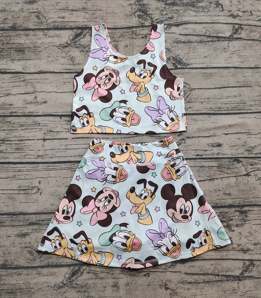 Baby Girls Clothes Sleeveless Cartoon Mouse Ducks Top Skort Yoga Sets Preorder GSD2353