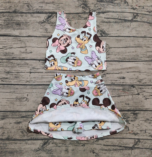 Baby Girls Clothes Sleeveless Cartoon Mouse Ducks Top Skort Yoga Sets Preorder GSD2353