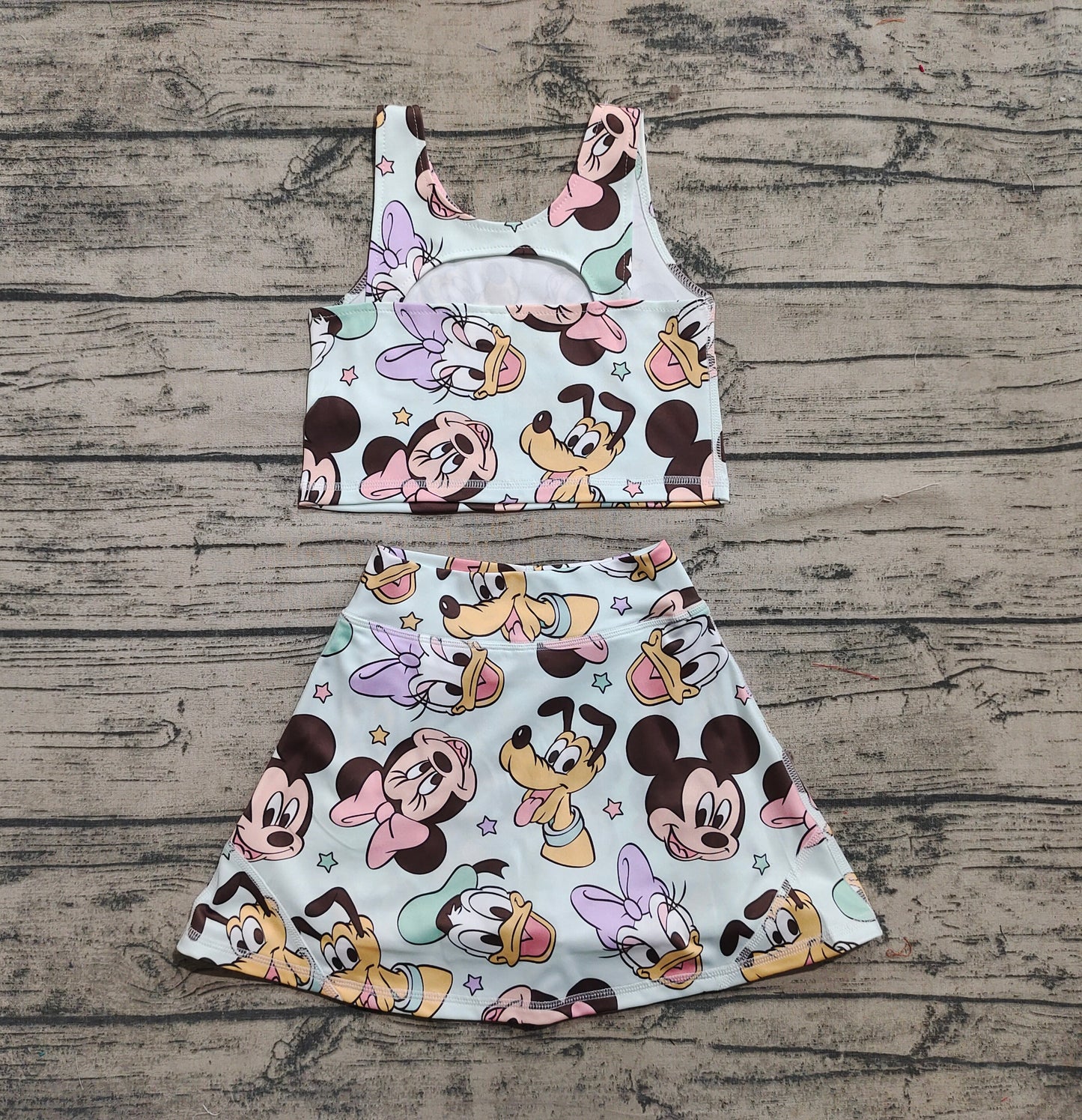 Baby Girls Clothes Sleeveless Cartoon Mouse Ducks Top Skort Yoga Sets Preorder GSD2353