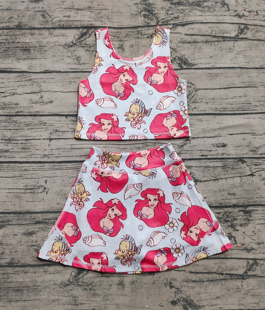 Baby Girls Sports Clothes Sleeveless Cartoon Mermaid Fishes Top Skort Yoga Sets Preorder GSD2354 3.26