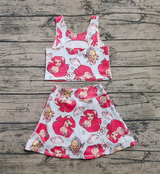 Baby Girls Sports Clothes Sleeveless Cartoon Mermaid Fishes Top Skort Yoga Sets Preorder GSD2354 3.26