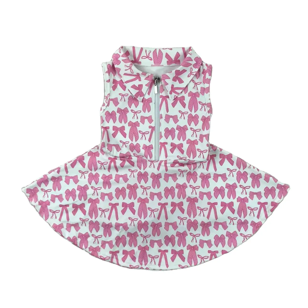 Baby Girls Dress Sleeveless Pink Bows Zipper Yoga Active Knee Length Dresses Preorder GSD2379 3.24