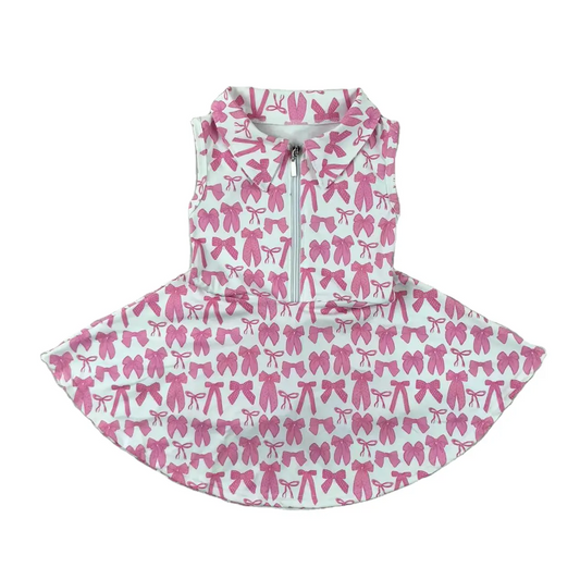 Baby Girls Dress Sleeveless Pink Bows Zipper Yoga Active Knee Length Dresses Preorder GSD2379 3.24