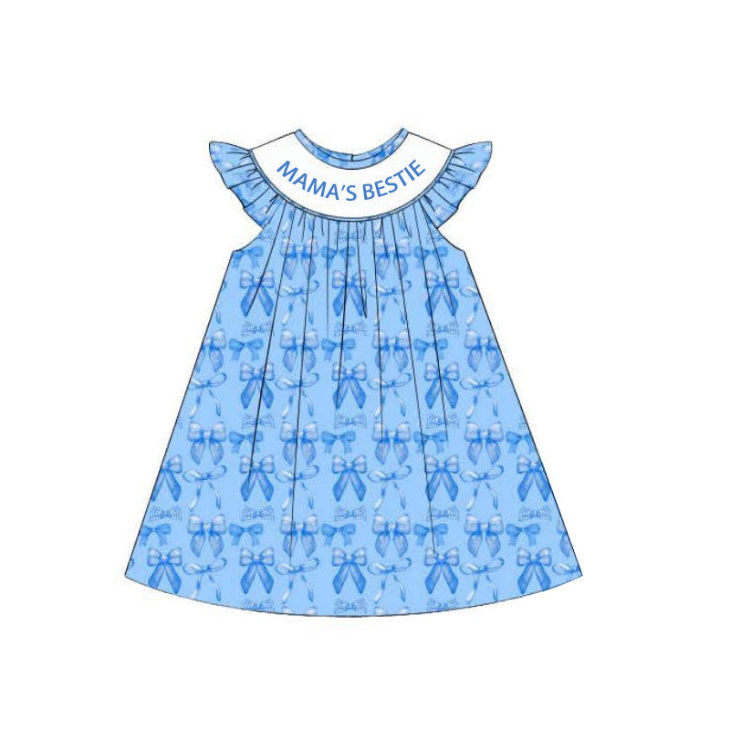 Baby Girls Dress Blue Sleeveless MAMA'S BESTIE Bows Knee Length Dresses Preorder GSD2383 3.22