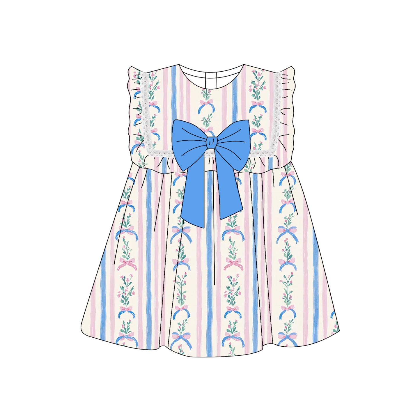 Baby Girls Dress Sleeveless pink Stripe Floral Bows Knee Length Dress GSD2397 3.27