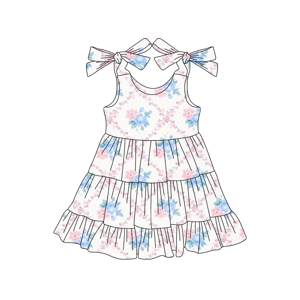 Baby Girls Dress Strap Floral Plaid Knee Length Dress GSD2401 3.27