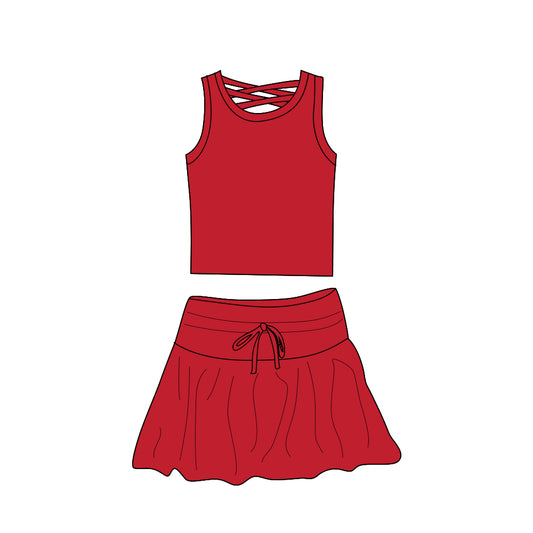 Baby Girls Dress Sleeveless Red Sports Top Skort Yoga Sets Preorder GSD2404 3.27