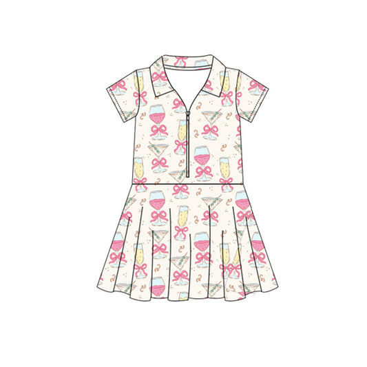 Baby Girls Clothes Short Sleeves Pink Bows Zipper Knee Length Dresses Preorder GSD2405 3.27