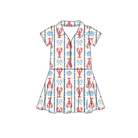 Baby Girls Clothes Short Sleeves Bows Crayfishes Zipper Knee Length Dresses Preorder GSD2406 3.28