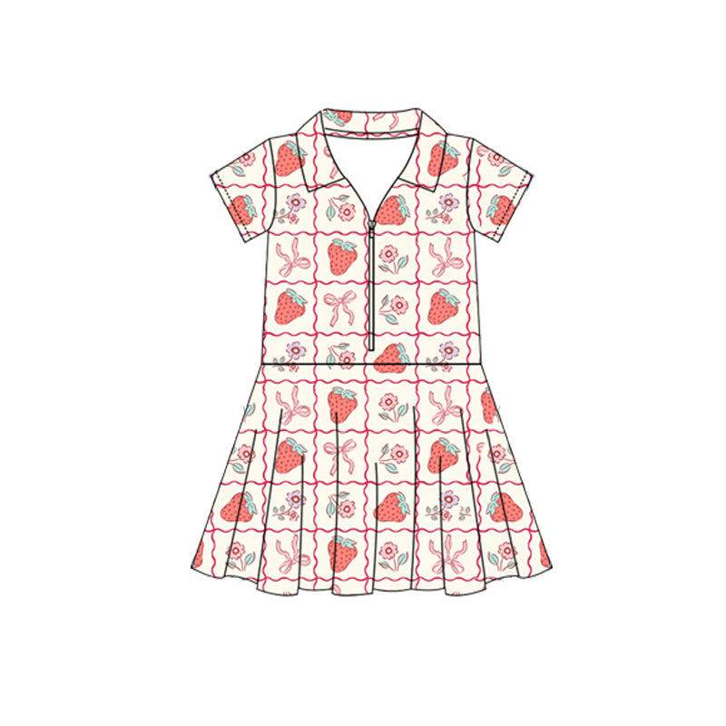 Baby Girls Clothes Short Sleeves Bows Strawberry Zipper Knee Length Dresses Preorder GSD2407 3.28