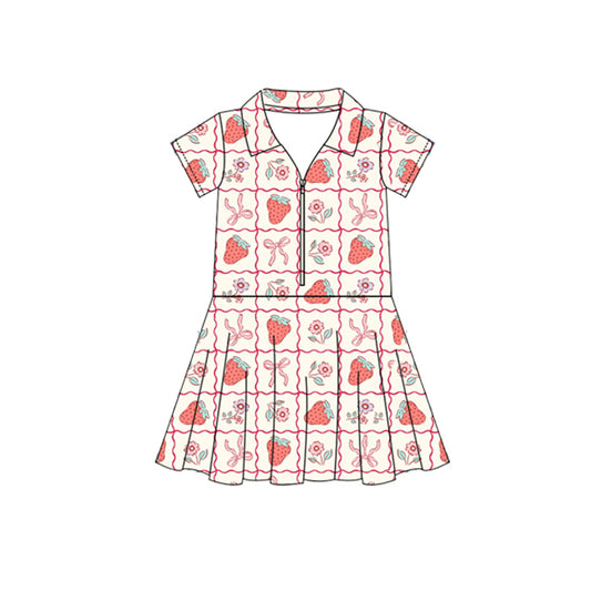 Baby Girls Clothes Short Sleeves Bows Strawberry Zipper Knee Length Dresses Preorder GSD2407 3.28