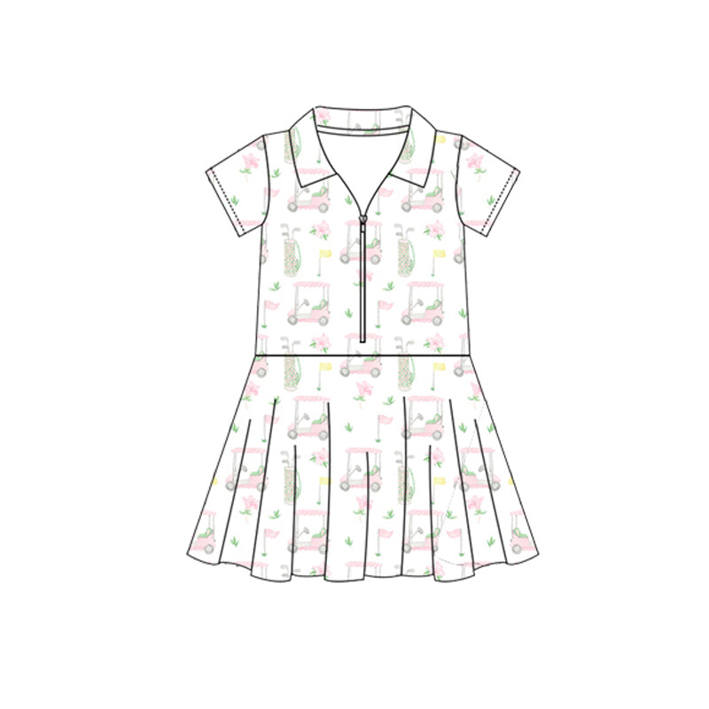 Baby Girls Clothes Short Sleeves Pink Flowers Golf Zipper Knee Length Dresses Preorder GSD2410 3.28