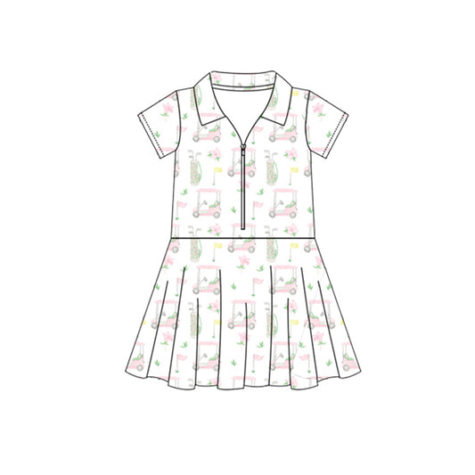 Baby Girls Clothes Short Sleeves Pink Flowers Golf Zipper Knee Length Dresses Preorder GSD2410 3.28