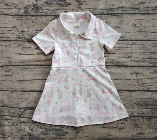 Baby Girls Clothes Short Sleeves Pink Flowers Golf Zipper Knee Length Dresses Preorder GSD2410 4.12
