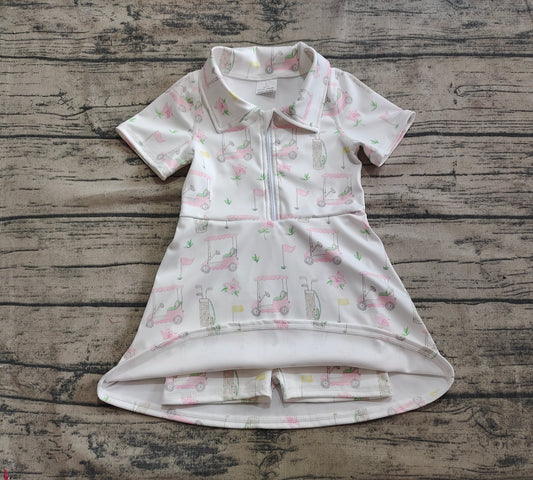 Baby Girls Clothes Short Sleeves Pink Flowers Golf Zipper Knee Length Dresses Preorder GSD2410 4.12