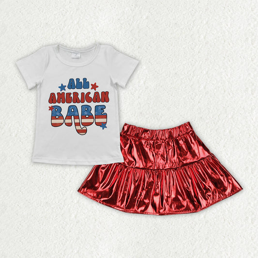 Baby Girls Clothes American Babe Shirt Red Leather Metallic Skirts Clothes Sets GSD2446