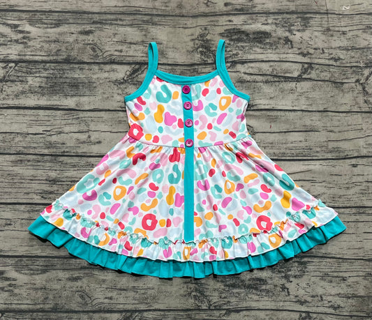 Baby Girls Dress Blue Strap Colorful Leopard Button Knee Length Dresses Preorder GSD2452 5.1