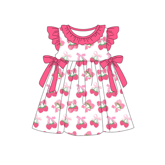 Baby Girls Dress Pink Flutter Sleeves Bows Strawberry Knee Length Dresses Preorder GSD2455 4.4