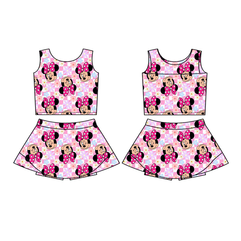 Baby Girls Sports Clothes Sleeveless Pink Plaid Cartoon Top Skort Yoga Set Preorder GSD2460 4.7