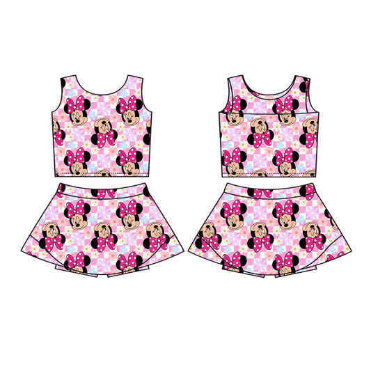 Baby Girls Sports Clothes Sleeveless Pink Plaid Cartoon Top Skort Yoga Set Preorder GSD2460 4.7