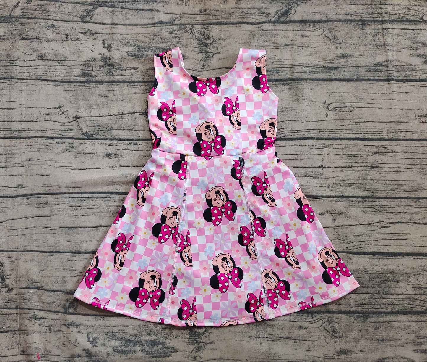 Baby Girls Dress Pink Plaid Sleeveless Cartoon Mouse Yoga Skort Knee Length Dresses Preorder GSD2461 4.12