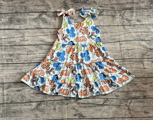 Baby Girls Dress Strap Colorful Cartoon Fishes Bows Knee Length Dresses Preorder GSD2462 4.4