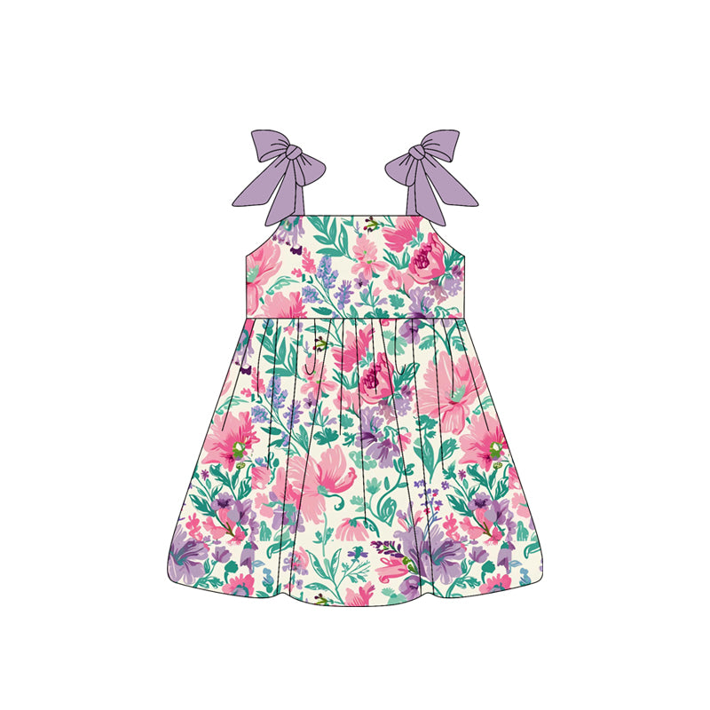 Baby Girls Dress Bows Strap Lavender Pink Floral Knee Length Dresses Preorder GSD2464 4.7